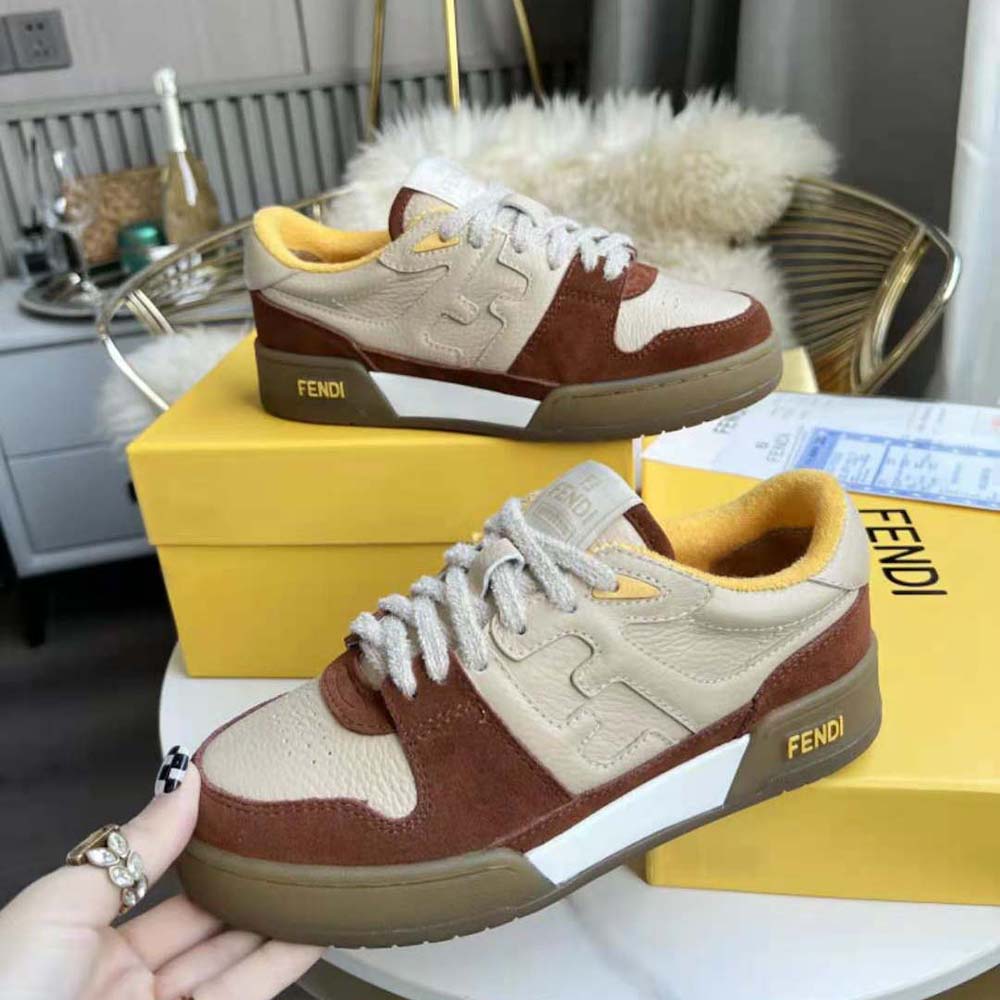 Fendi Unisex Match Beige Suede Low-Tops - image 4