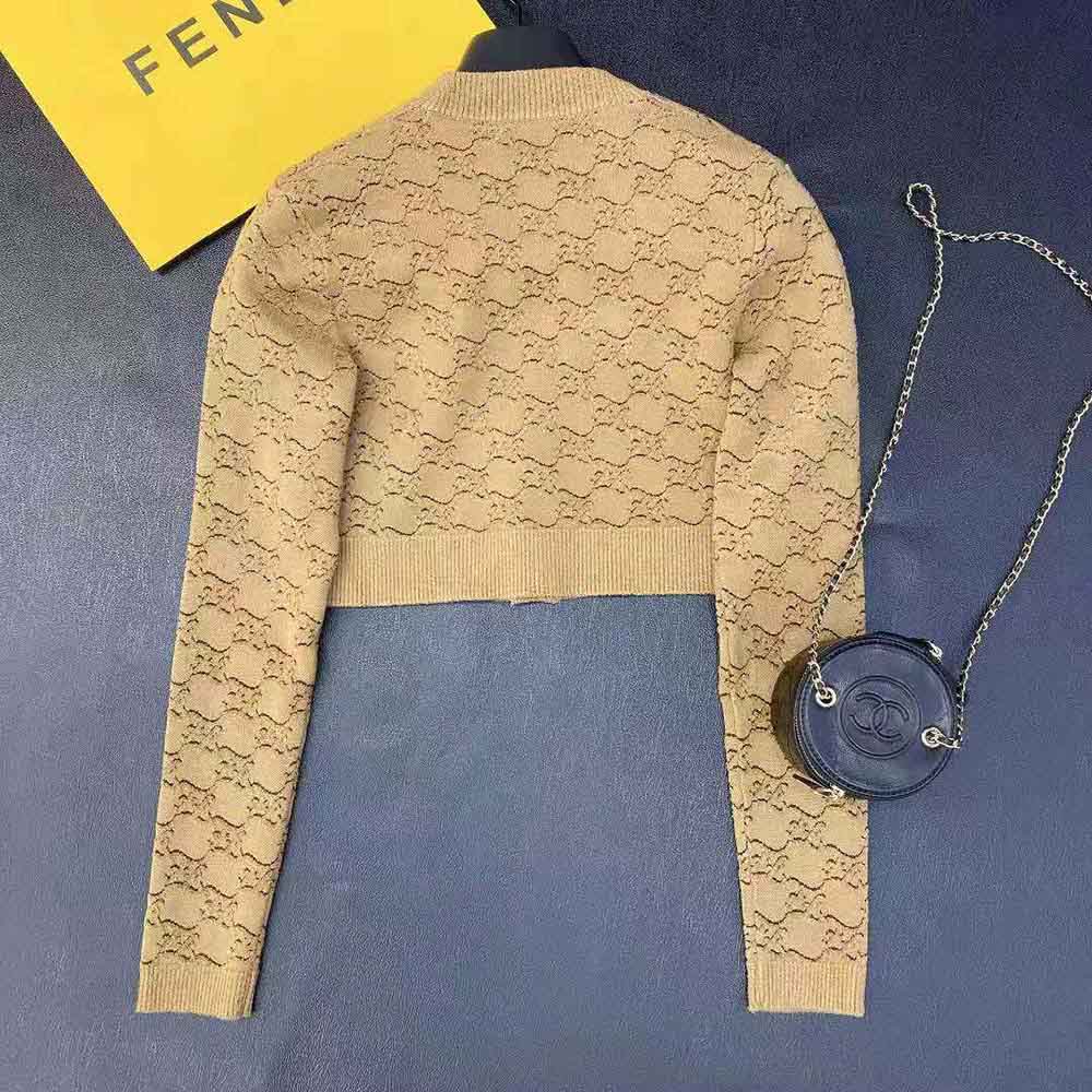 Fendi Women Beige Velvet and Viscose Cardigan with V Neck and Ribbed Edges - image 3