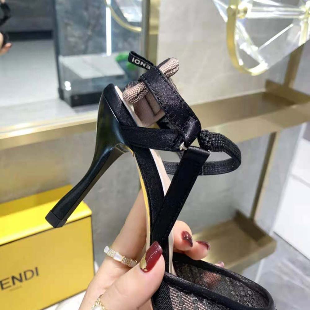 Fendi Women Colibri Black Mesh High-Heeled Slingbacks with Rhinestone Embroidery - image 9