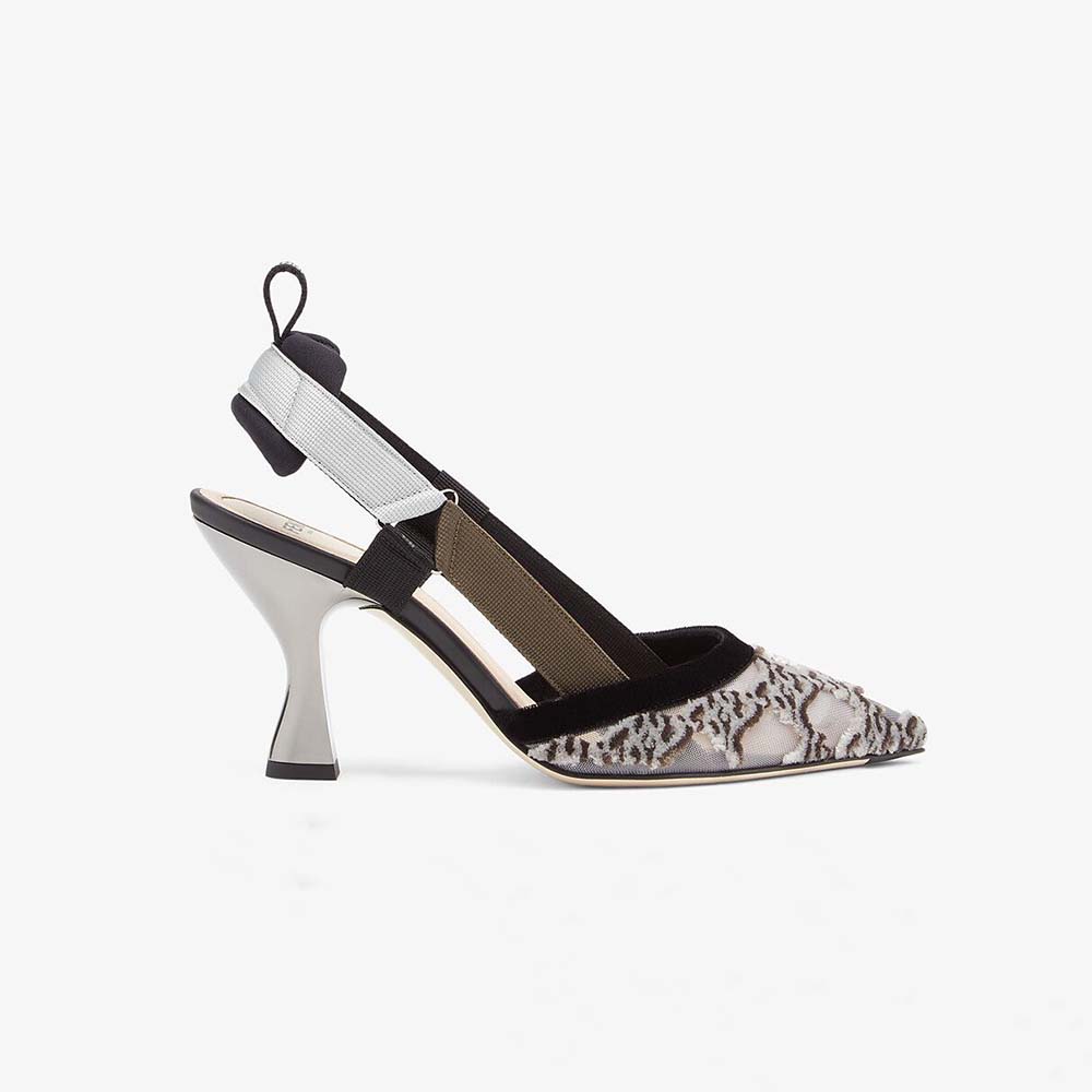 Fendi Women Colibri Gray Mesh and Embroidery High-Heeled Slingbacks - image 1