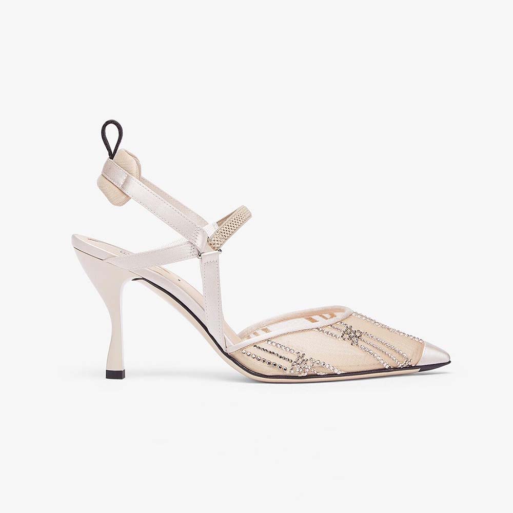 Fendi Women Colibri Pink Mesh High-Heeled Slingbacks with Rhinestone Embroidery - image 1