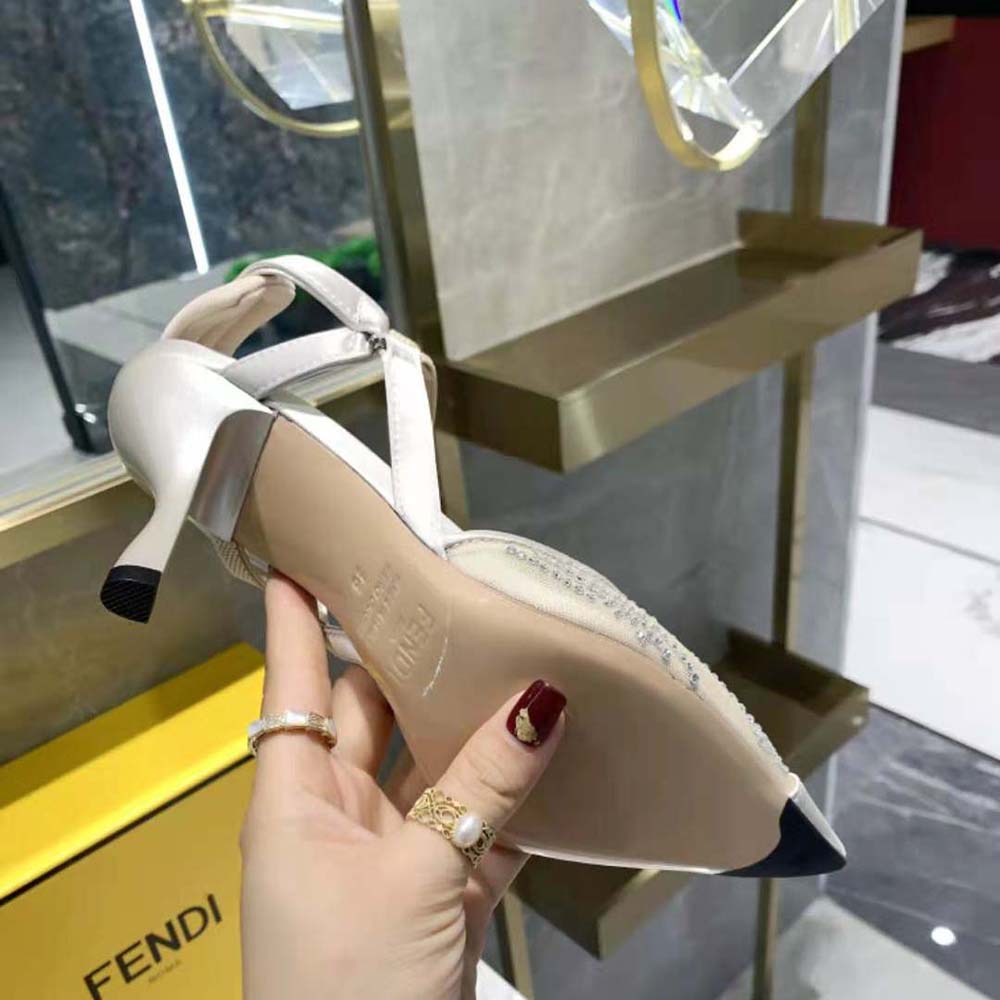Fendi Women Colibri Pink Mesh High-Heeled Slingbacks with Rhinestone Embroidery - image 10