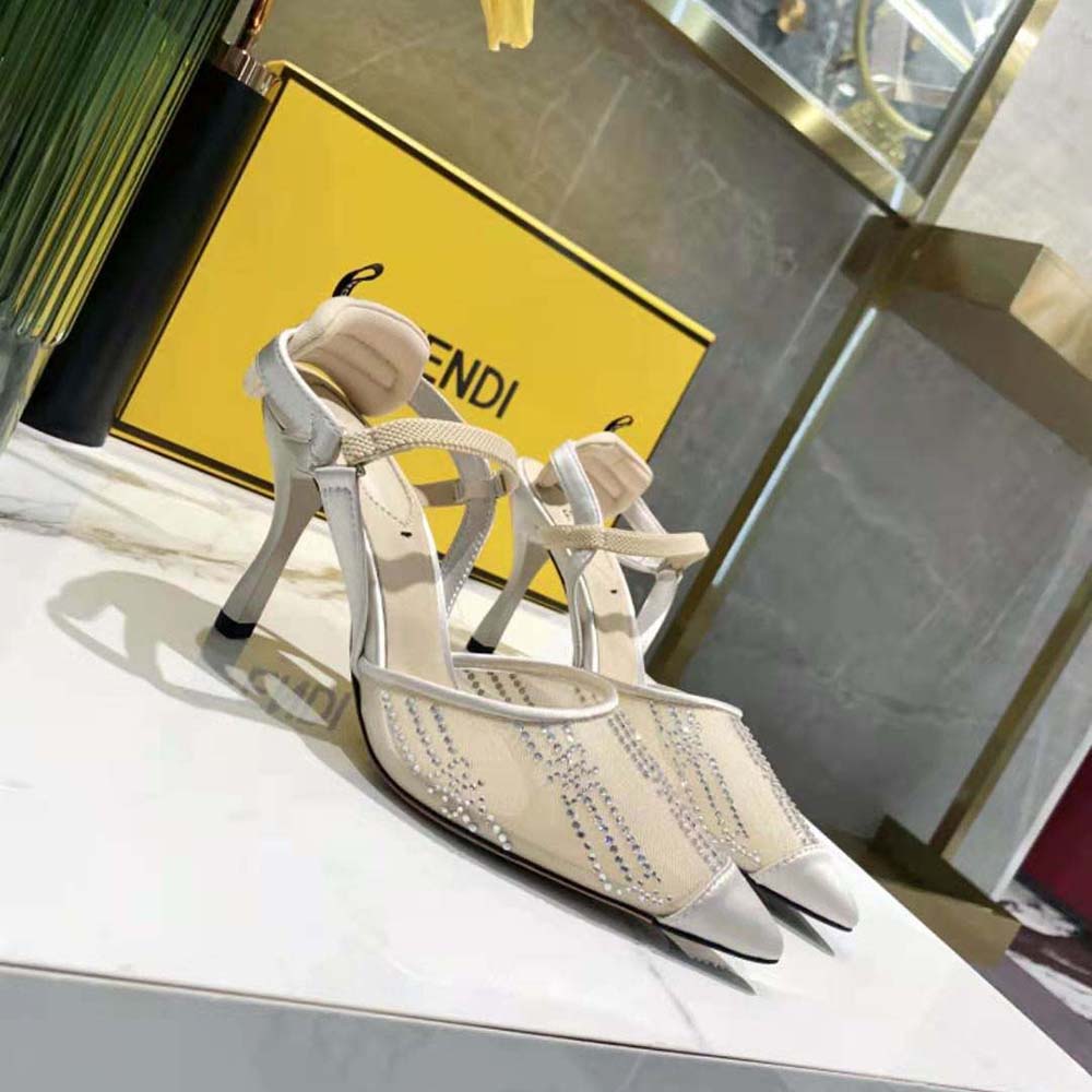 Fendi Women Colibri Pink Mesh High-Heeled Slingbacks with Rhinestone Embroidery - image 3