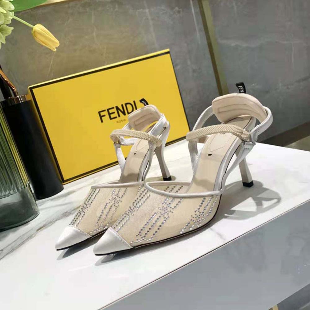 Fendi Women Colibri Pink Mesh High-Heeled Slingbacks with Rhinestone Embroidery - image 4