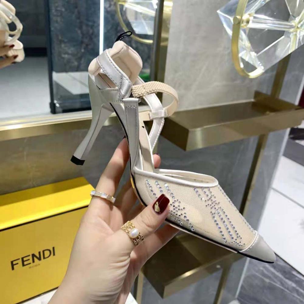 Fendi Women Colibri Pink Mesh High-Heeled Slingbacks with Rhinestone Embroidery - image 6