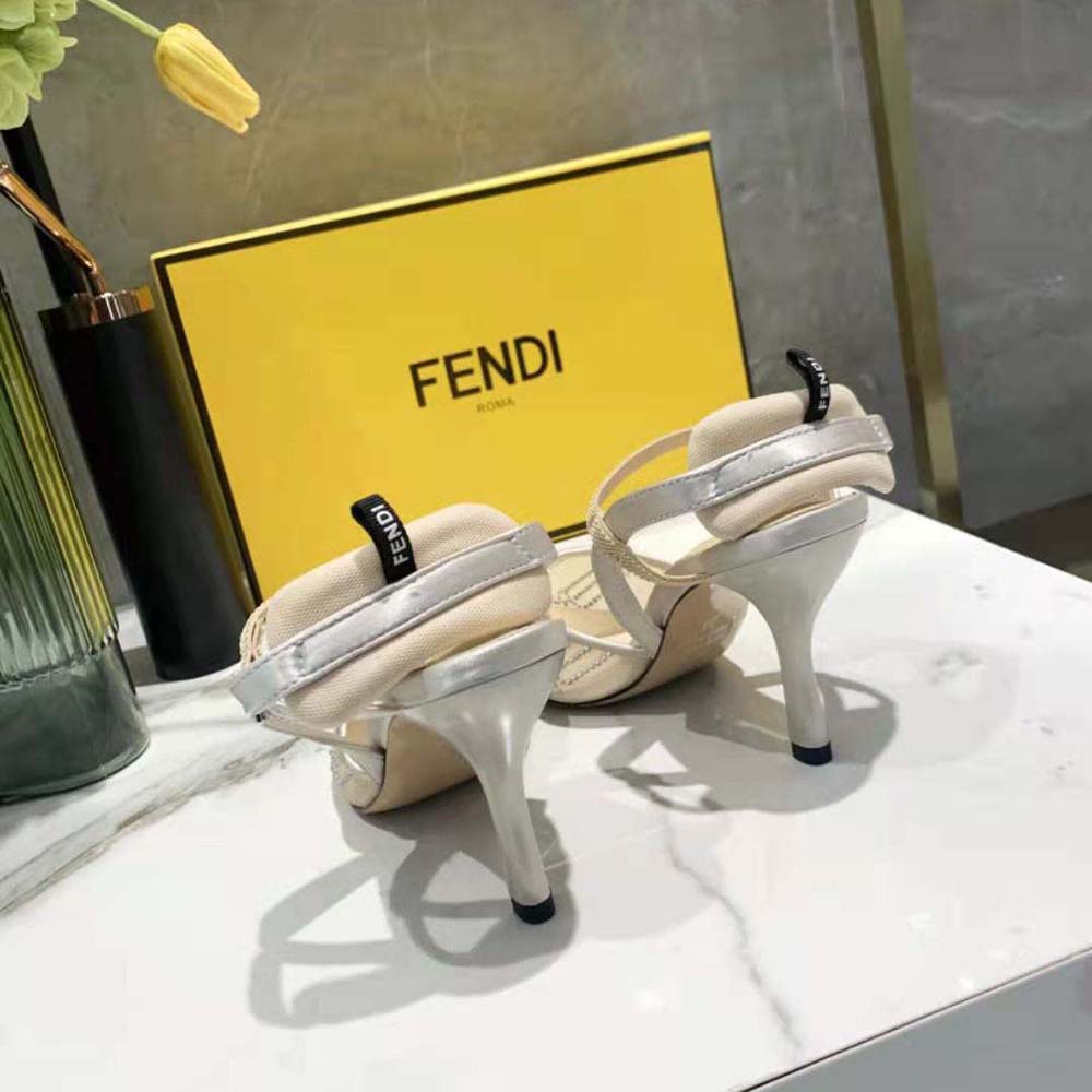 Fendi Women Colibri Pink Mesh High-Heeled Slingbacks with Rhinestone Embroidery - image 5