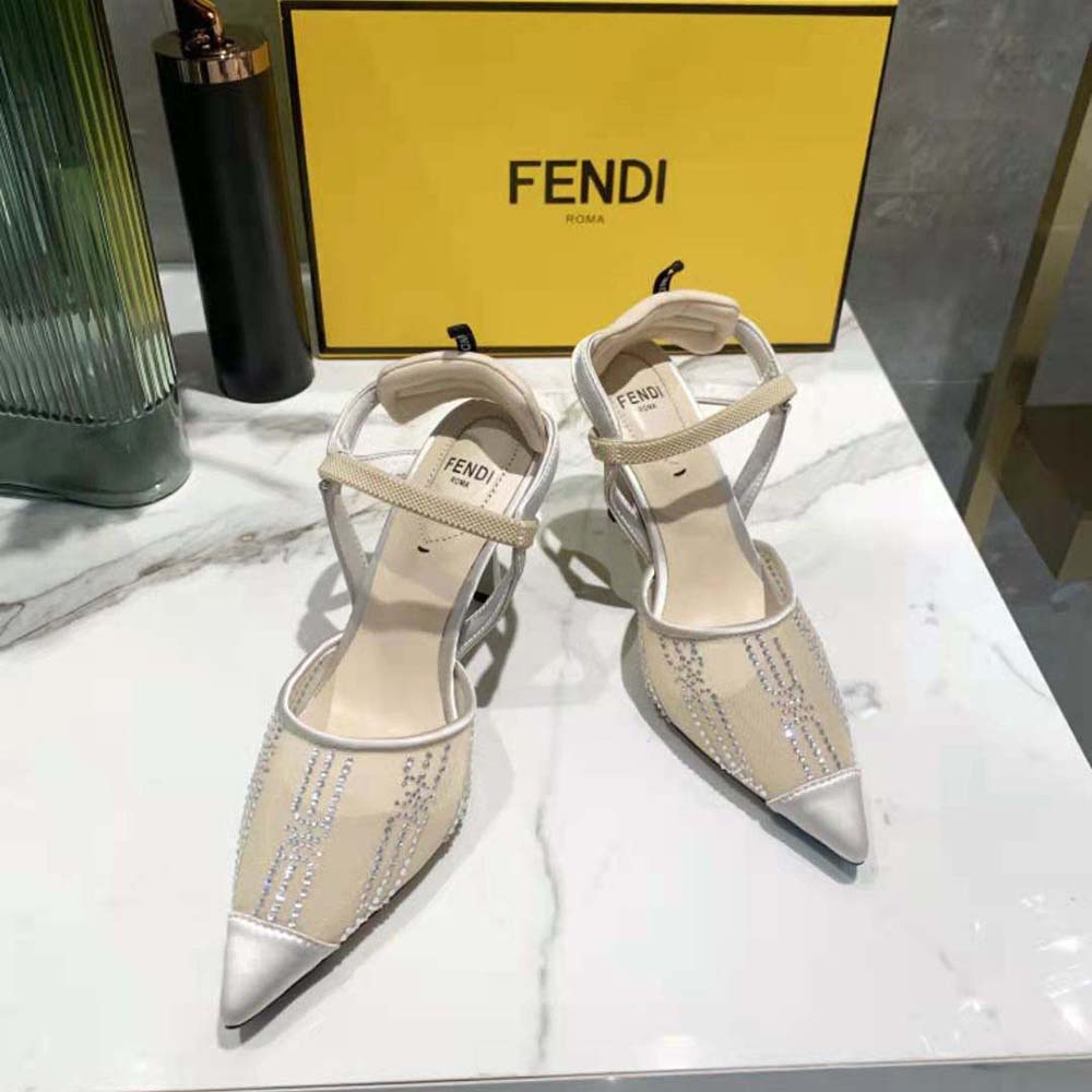 Fendi Women Colibri Pink Mesh High-Heeled Slingbacks with Rhinestone Embroidery - image 2