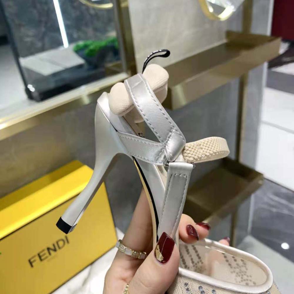 Fendi Women Colibri Pink Mesh High-Heeled Slingbacks with Rhinestone Embroidery - image 8