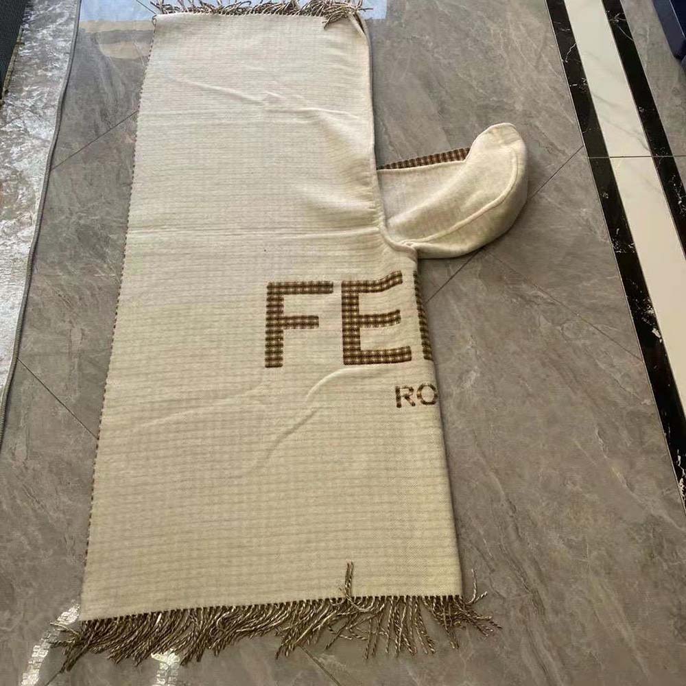 Fendi Women Cream Wool and Cashmere Poncho with Hood - image 8
