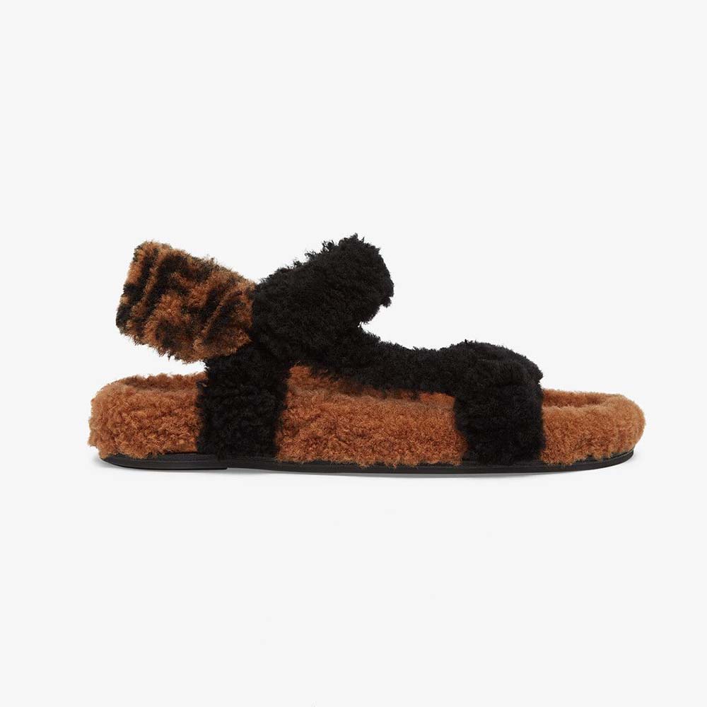 Fendi Women Feel Black Sheepskin Sandals - image 1