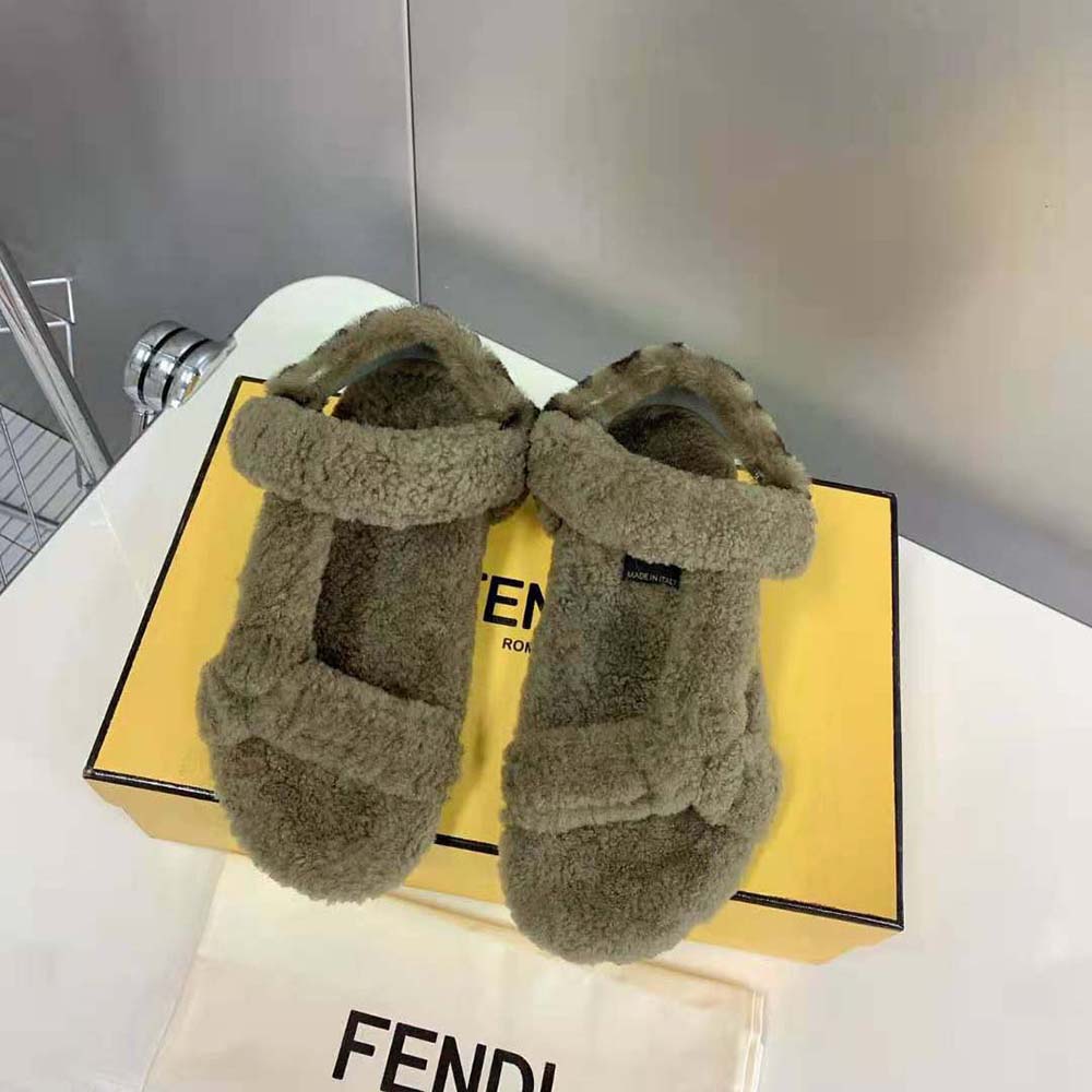 Fendi Women Feel Green Sheepskin Sandals - image 2