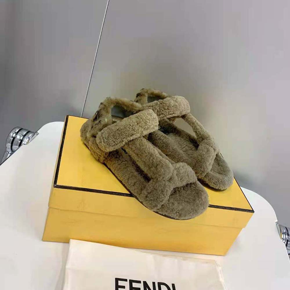 Fendi Women Feel Green Sheepskin Sandals - image 3