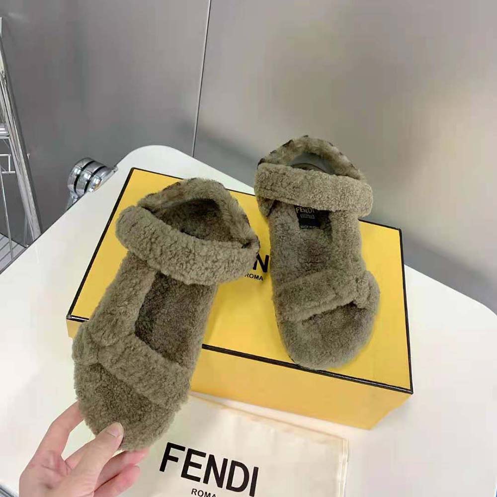 Fendi Women Feel Green Sheepskin Sandals - image 4