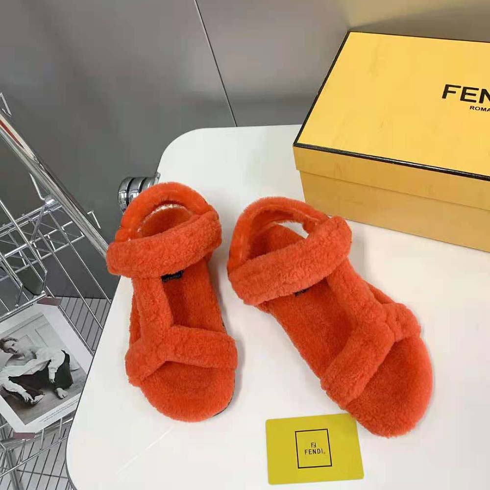 Fendi Women Feel Red Sheepskin Sandals - image 4
