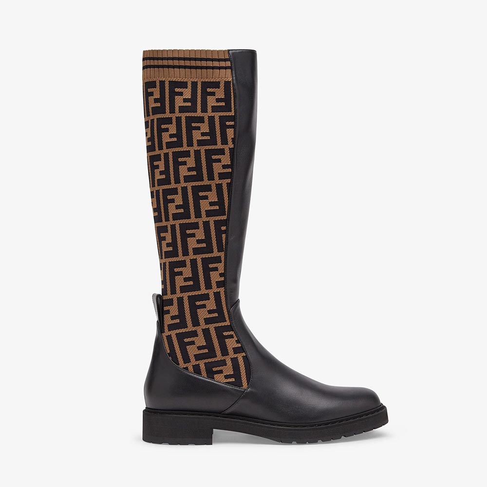 Fendi Women Rockoko Black Leather Ankle Boots with Stretch Fabric - image 1
