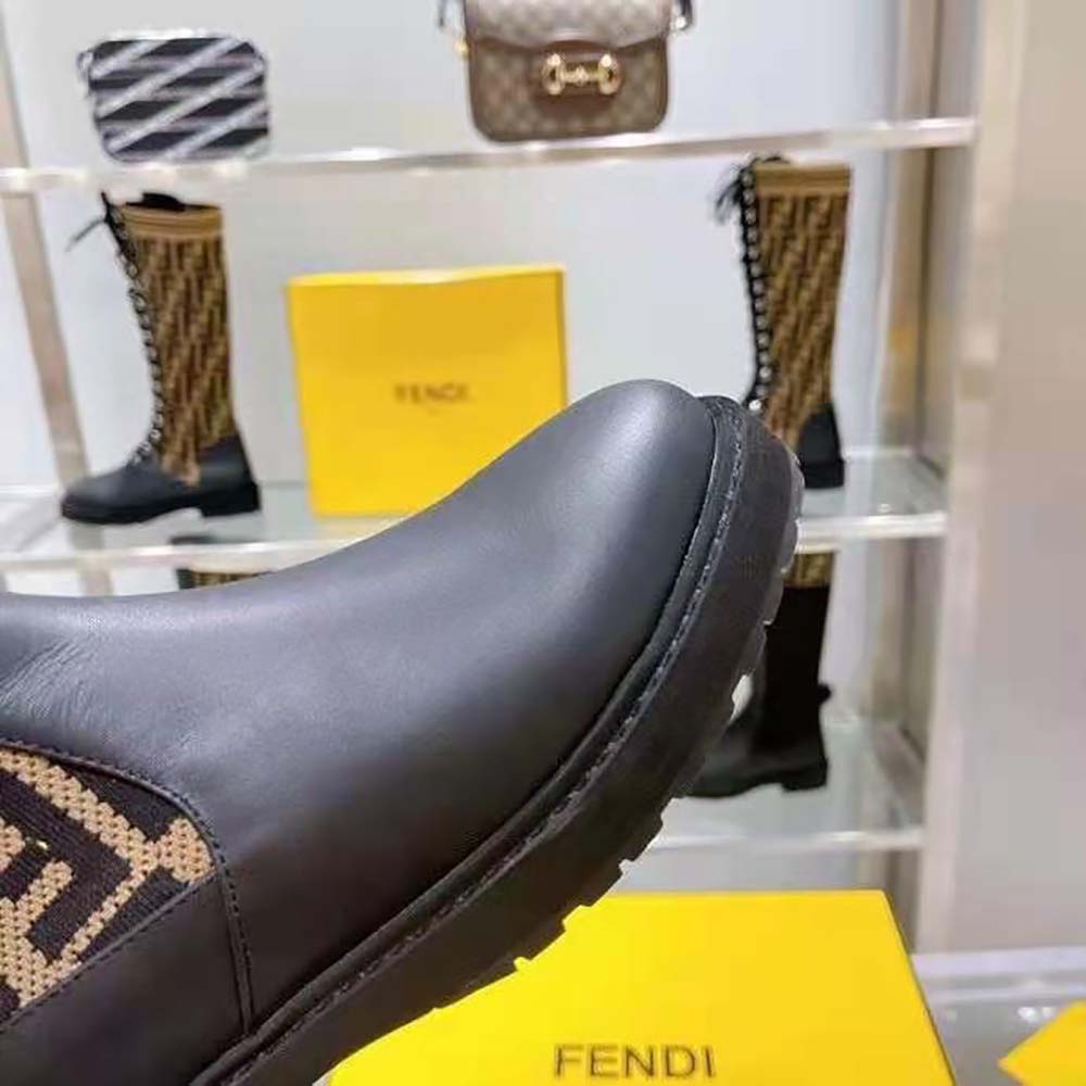 Fendi Women Rockoko Black Leather Ankle Boots with Stretch Fabric - image 10