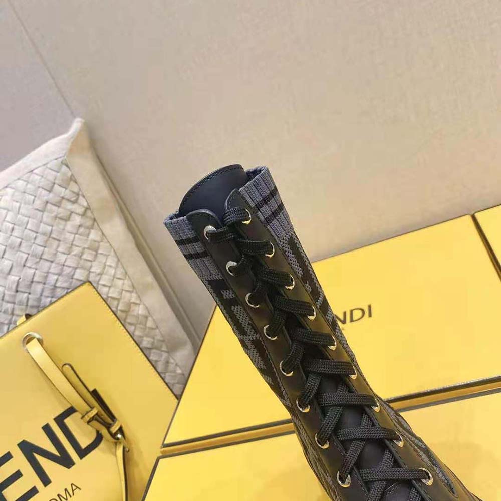 Fendi Women Rockoko Black Leather Biker Boots with Stretch Fabric - image 10