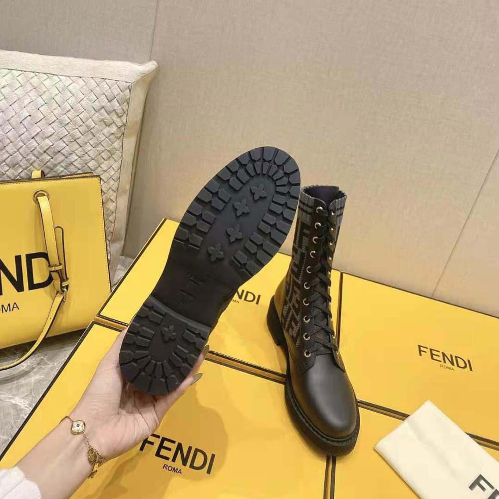 Fendi Women Rockoko Black Leather Biker Boots with Stretch Fabric - image 6