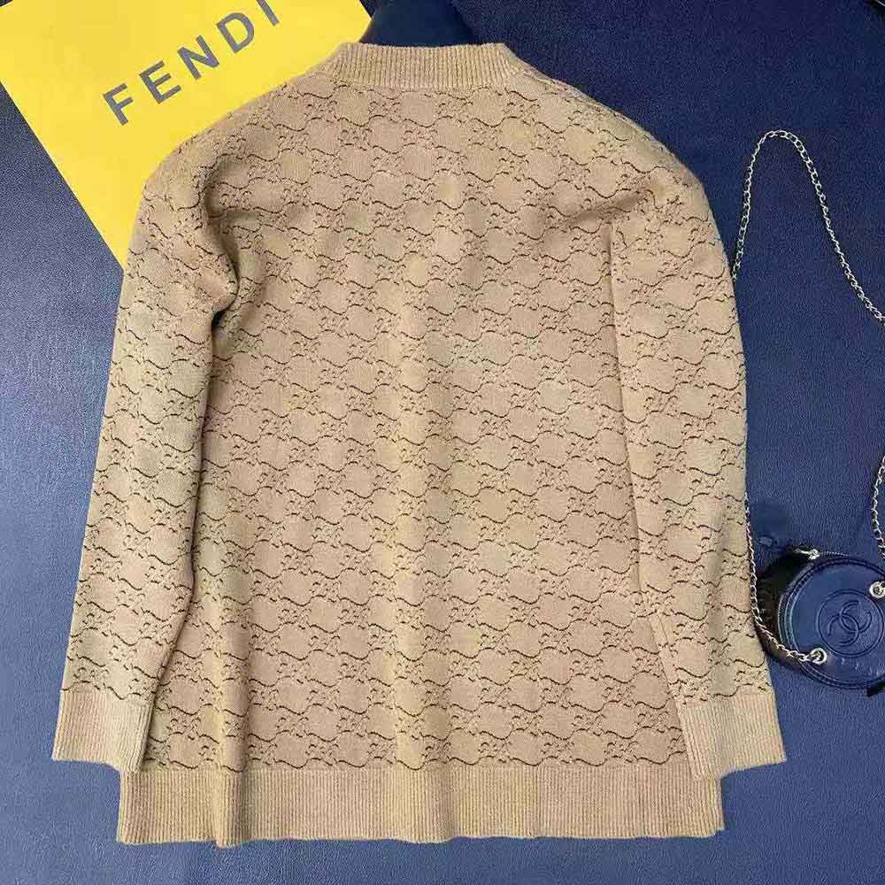 Fendi Women Sweater Beige Velvet and Viscose Cardigan with V-neck and Low-Cut Set-in Sleeves - image 3