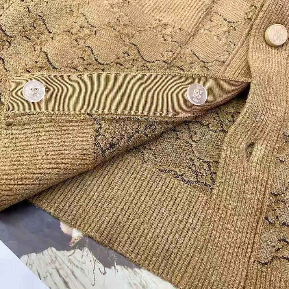 Fendi Women Sweater Beige Velvet and Viscose Cardigan with V-neck and Low-Cut Set-in Sleeves - image 6