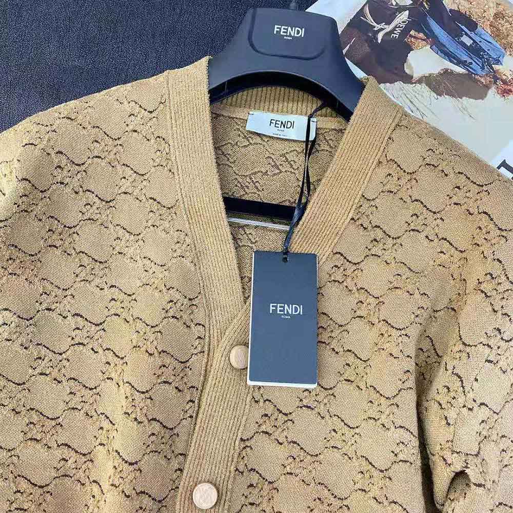 Fendi Women Sweater Beige Velvet and Viscose Cardigan with V-neck and Low-Cut Set-in Sleeves - image 5
