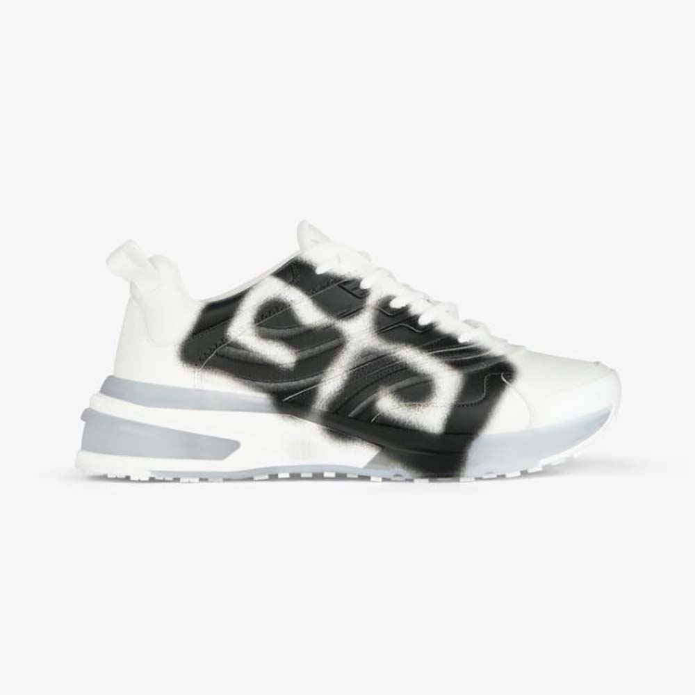 Side view of Givenchy Men Giv 1 Sneakers in Leather with Tag Effect Print-White