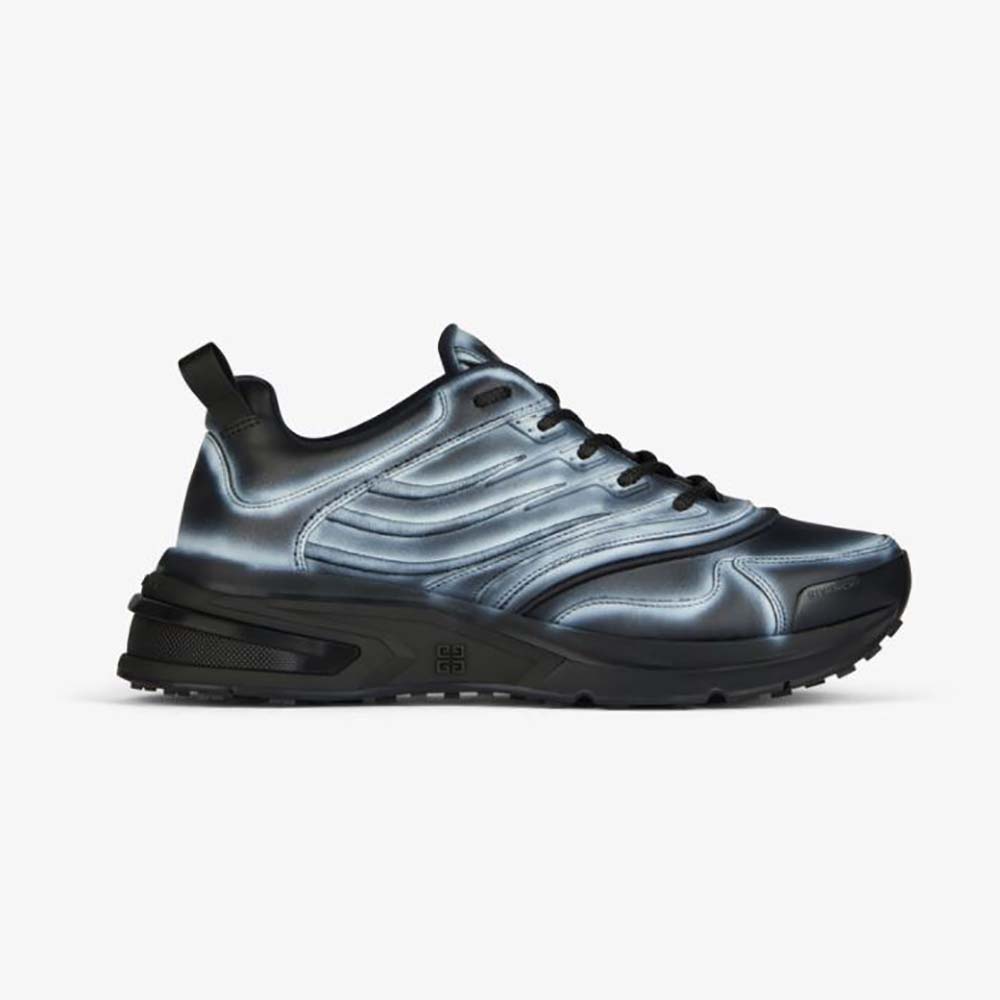 Side profile of Givenchy Men Giv 1 Sneakers in Leather with Tag Effect Prints-Black