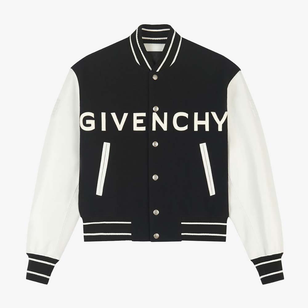 Front view of Givenchy Women Bomber in Wool and Leather jacket