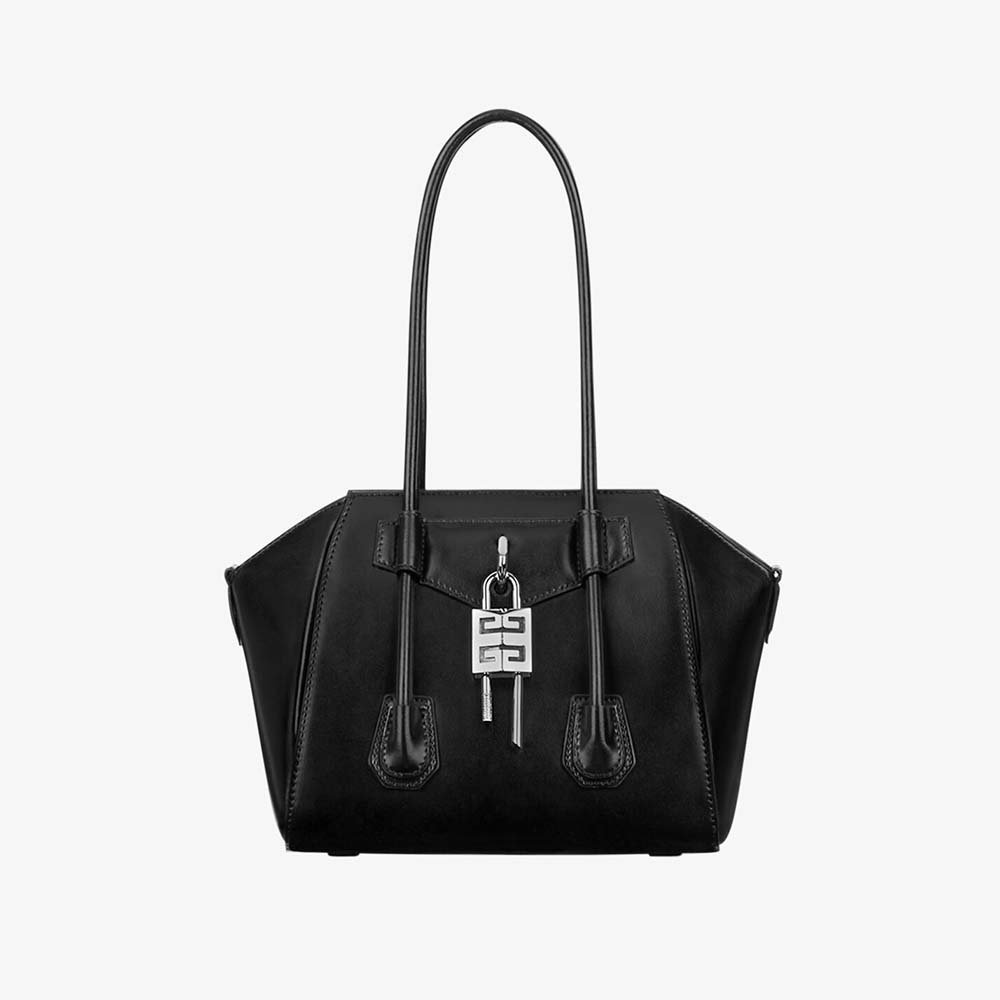 Front view of Givenchy Women Mini Antigona Lock Bag in Box Leather-Black