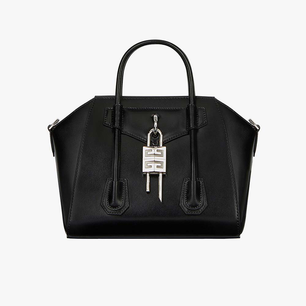 Front view of Givenchy Women Mini Antigona Lock Bag in Box Leather-Black