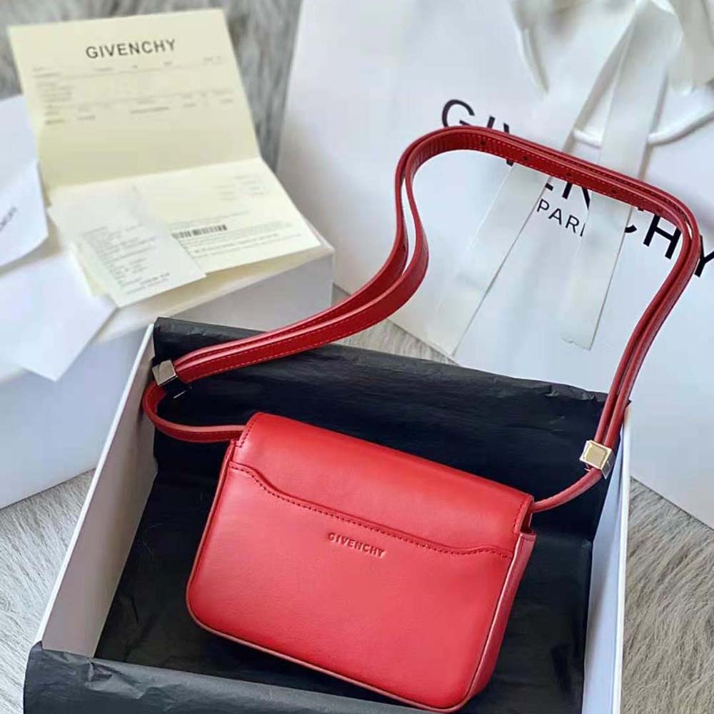 Side angle showing structured silhouette and flap closure of Givenchy Women Small 4g Bag