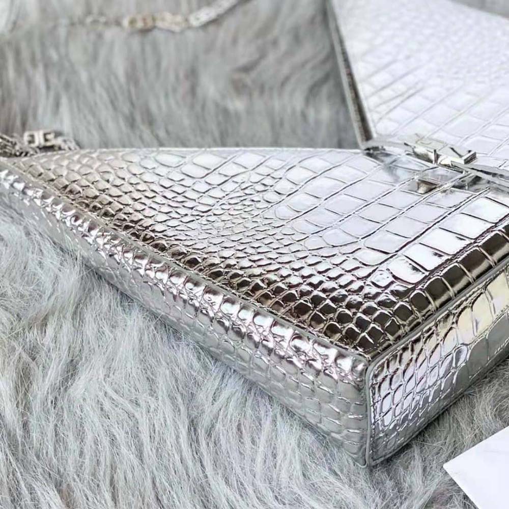 Givenchy Women Small Cut Out Bag in Crocodile Effect Leather with Chain-Silver - image 5