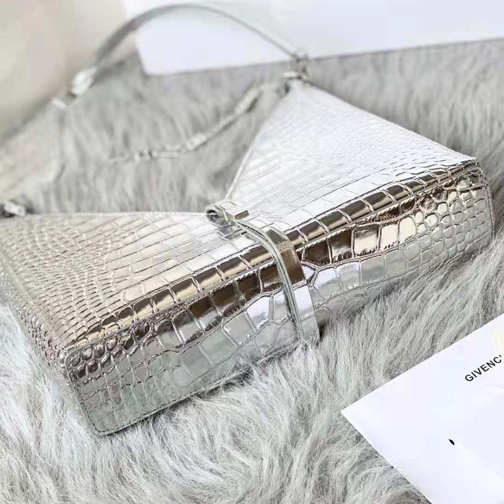 Givenchy Women Small Cut Out Bag in Crocodile Effect Leather with Chain-Silver - image 4