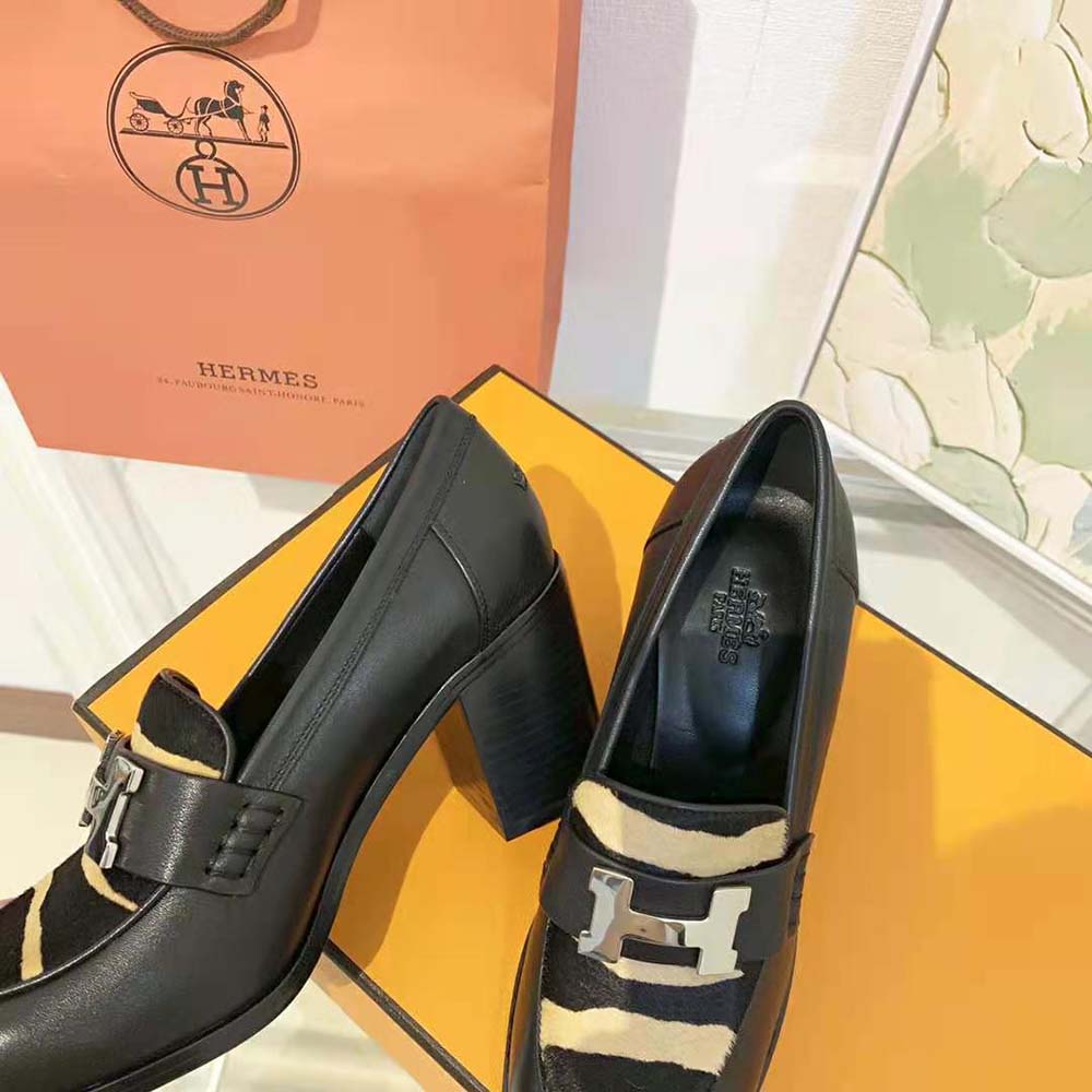 Hermes Women Dauphine 70 Loafer High Heel Loafer in Calfskin-Black - image 9