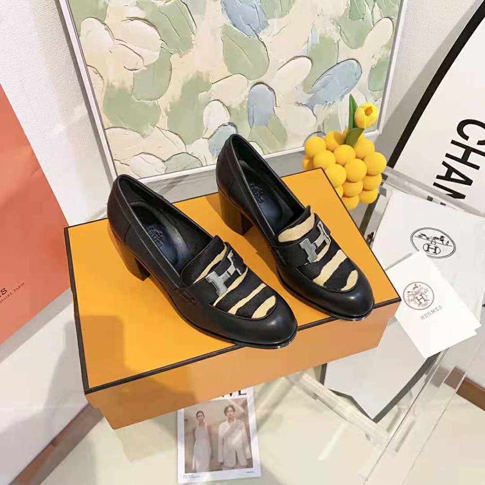 Side profile showcasing the 70mm heel of Hermes Women Dauphine Loafer