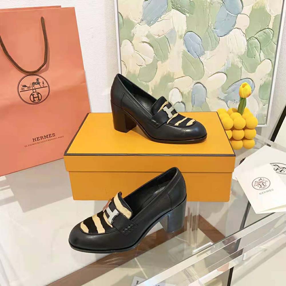 Hermes Women Dauphine 70 Loafer High Heel Loafer in Calfskin-Black - image 7