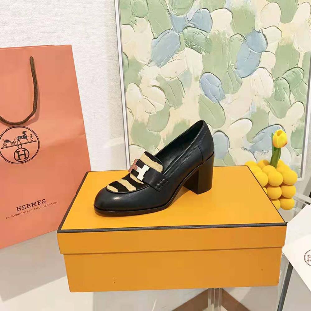 Hermes Women Dauphine 70 Loafer High Heel Loafer in Calfskin-Black - image 8