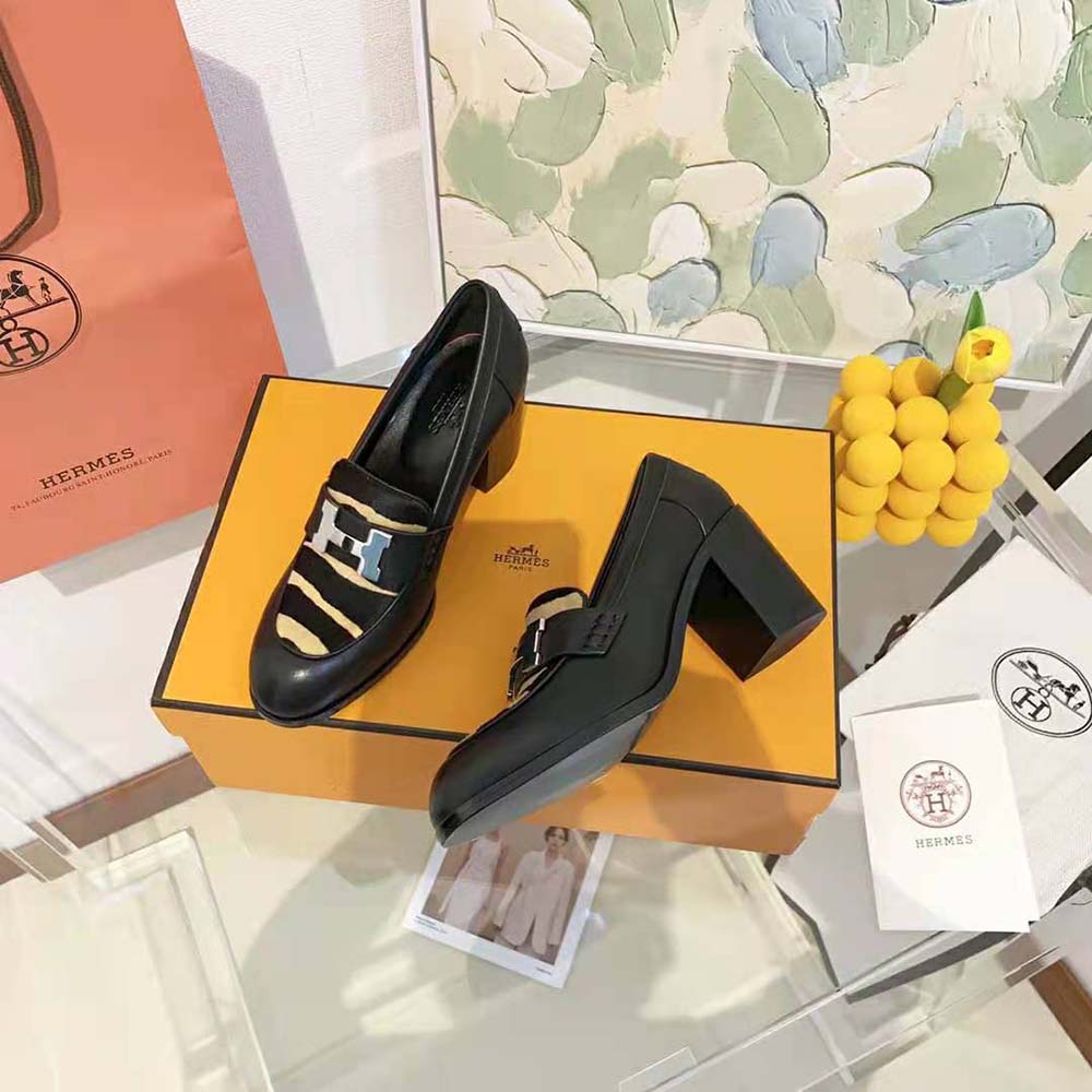 Hermes Women Dauphine 70 Loafer High Heel Loafer in Calfskin-Black - image 6