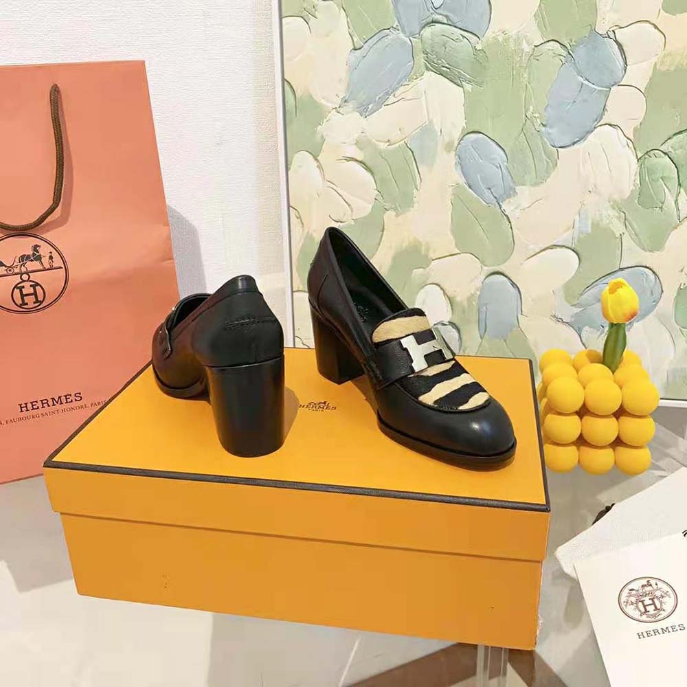 Hermes Women Dauphine 70 Loafer High Heel Loafer in Calfskin-Black - image 5