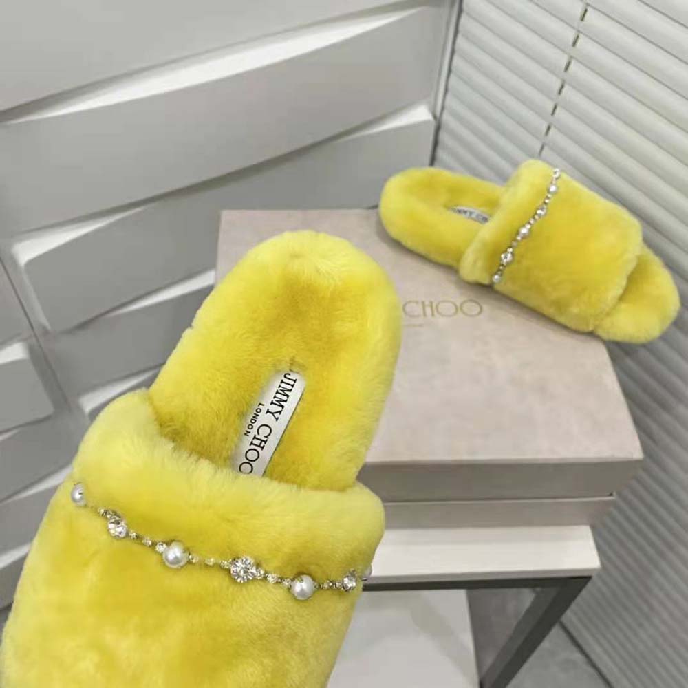 Jimmy Choo Women Acinda Slipper Lime Shearling Slippers with Crystal and Pearl Detailing - image 11
