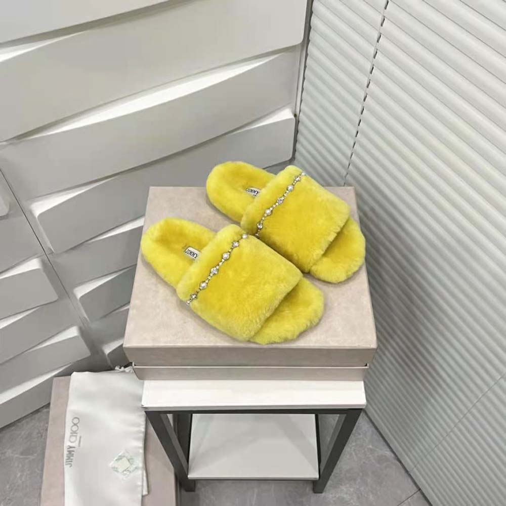 Jimmy Choo Women Acinda Slipper Lime Shearling Slippers with Crystal and Pearl Detailing - image 4