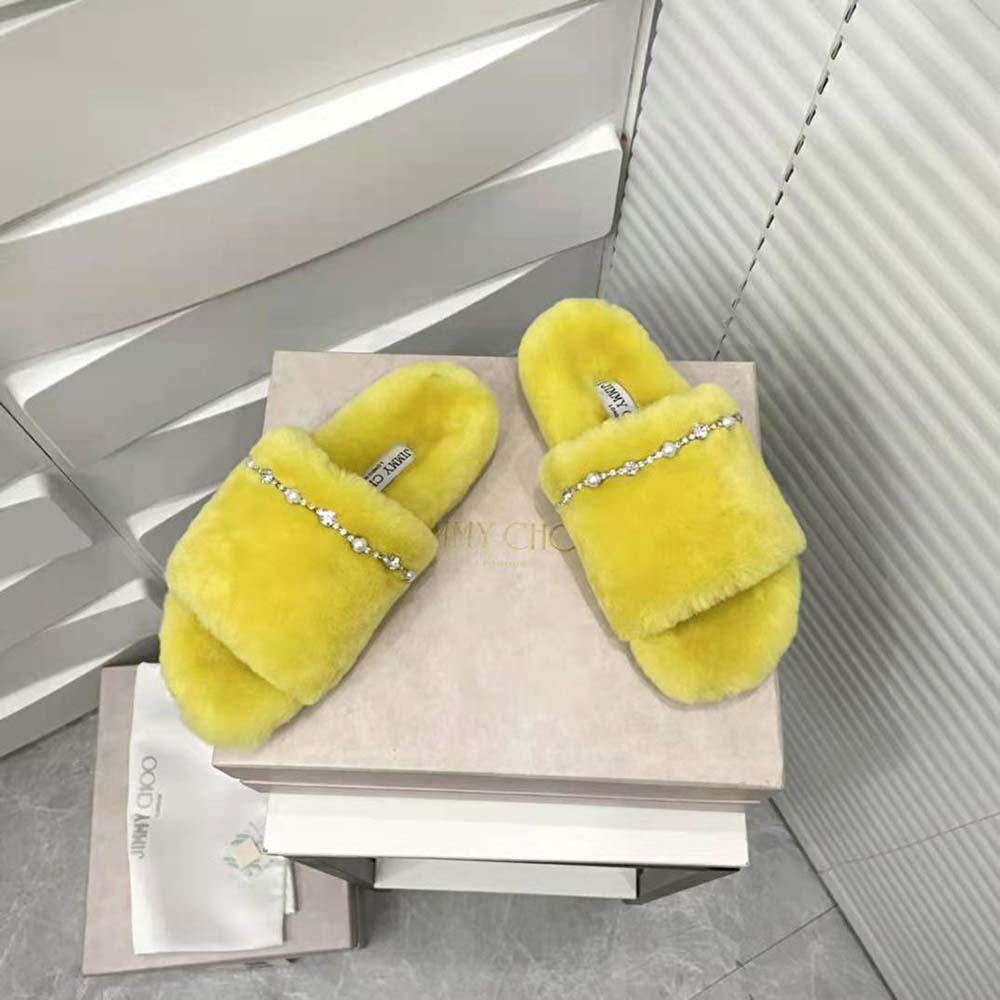 Jimmy Choo Women Acinda Slipper Lime Shearling Slippers with Crystal and Pearl Detailing - image 5