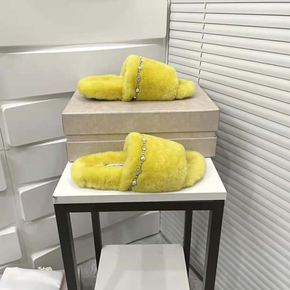 Jimmy Choo Women Acinda Slipper Lime Shearling Slippers with Crystal and Pearl Detailing - image 8
