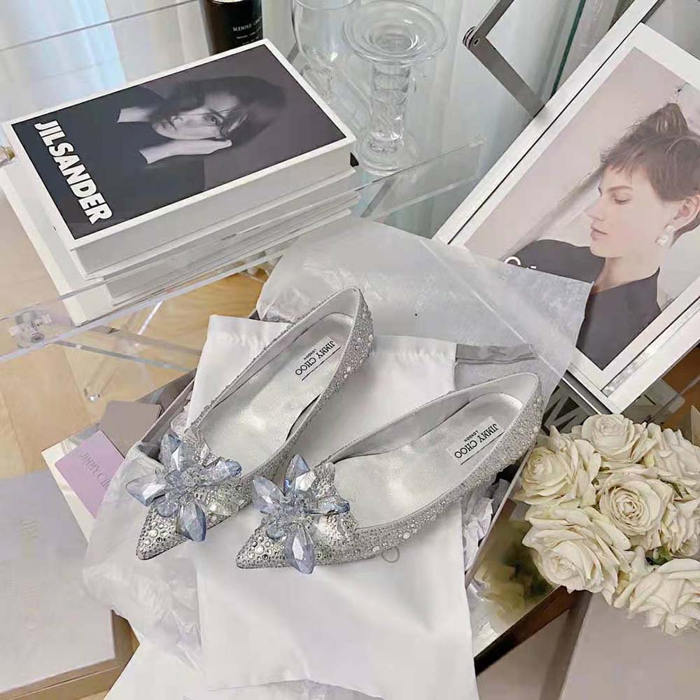 Jimmy Choo Women Attila Crystal Covered Pointy Toe Flats - image 6