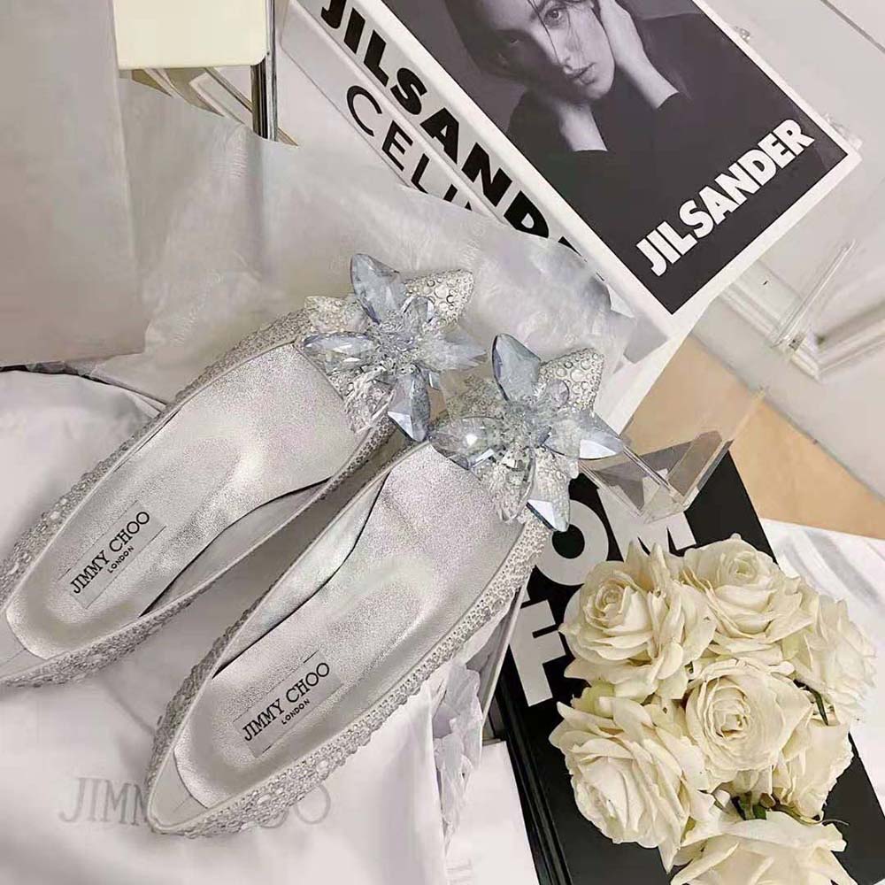 Jimmy Choo Women Attila Crystal Covered Pointy Toe Flats - image 5