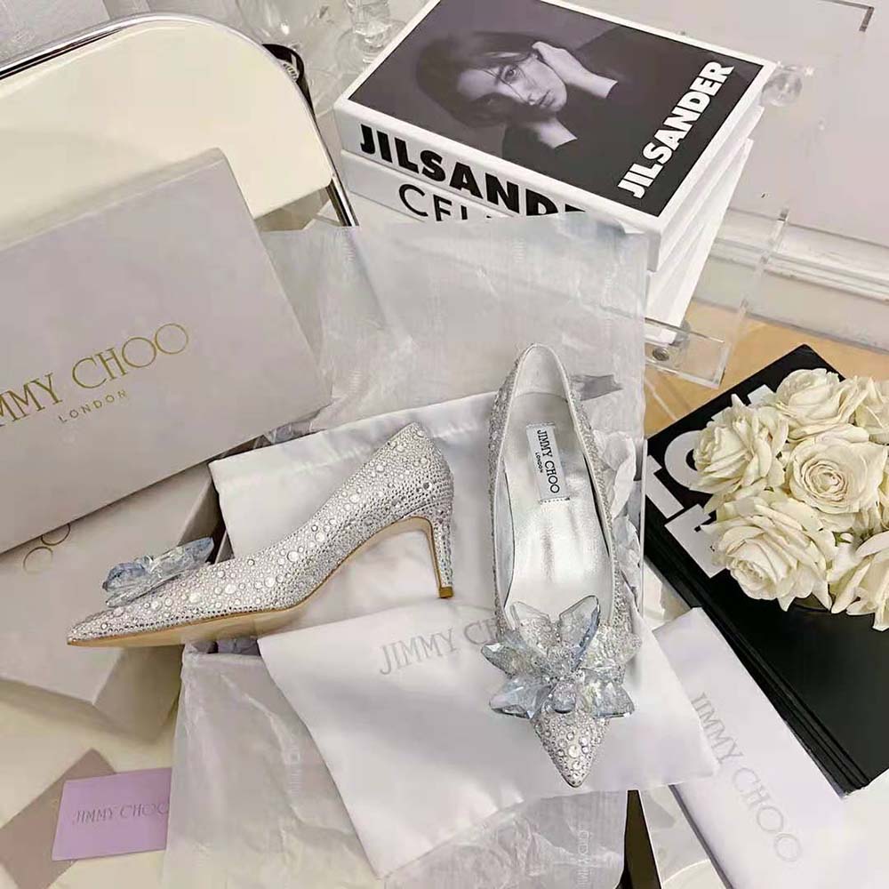 Jimmy Choo Women Attila Crystal Covered Pointy Toe Pumps in 50mm Heel Height - image 6