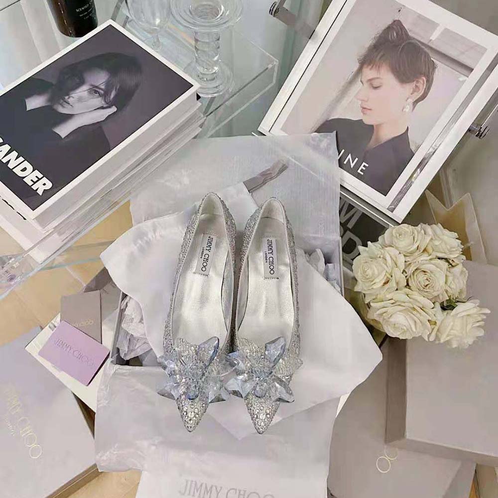 Close-up of crystal embellishments on Jimmy Choo Women Attila Pointy Toe Pumps