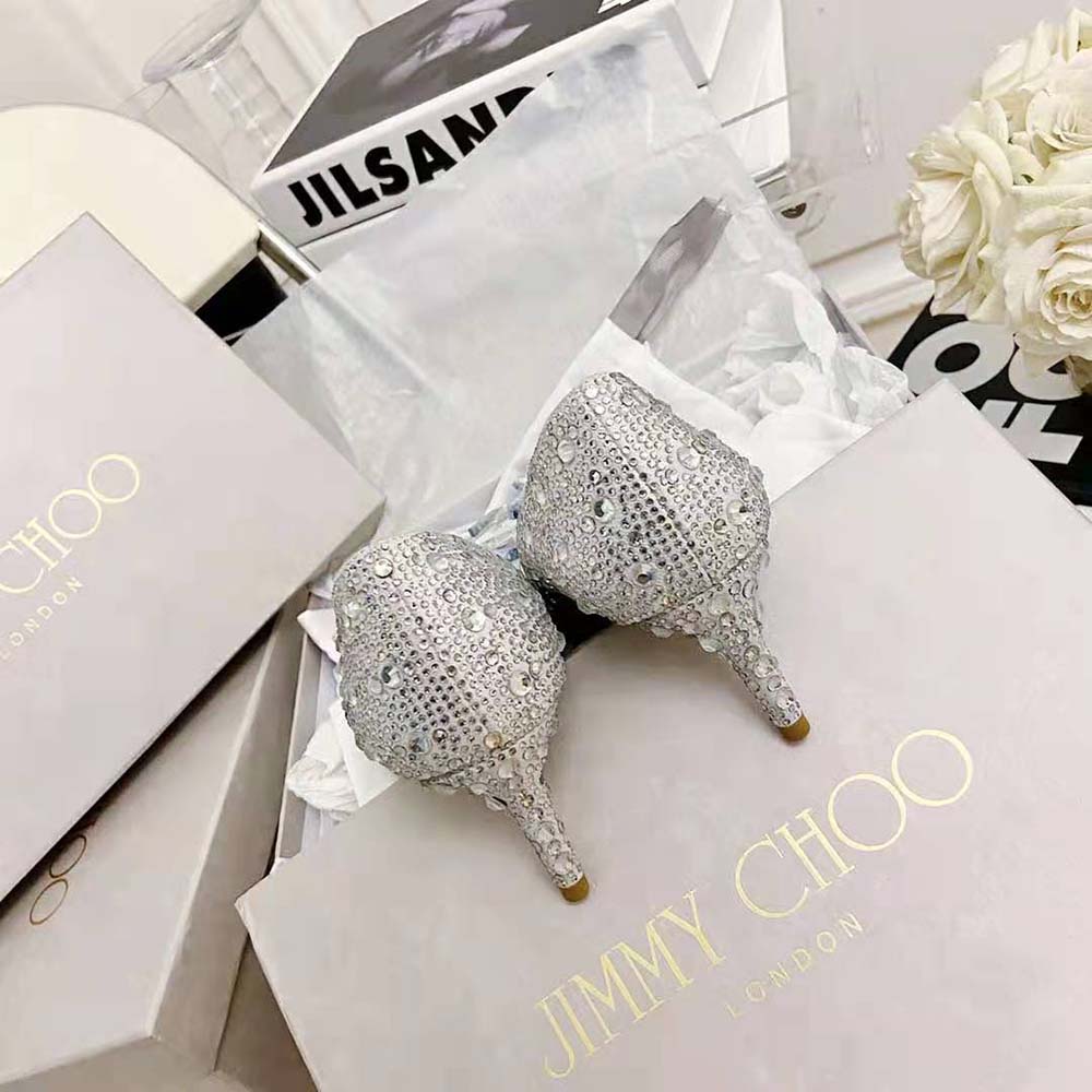 Jimmy Choo Women Attila Crystal Covered Pointy Toe Pumps in 50mm Heel Height - image 8