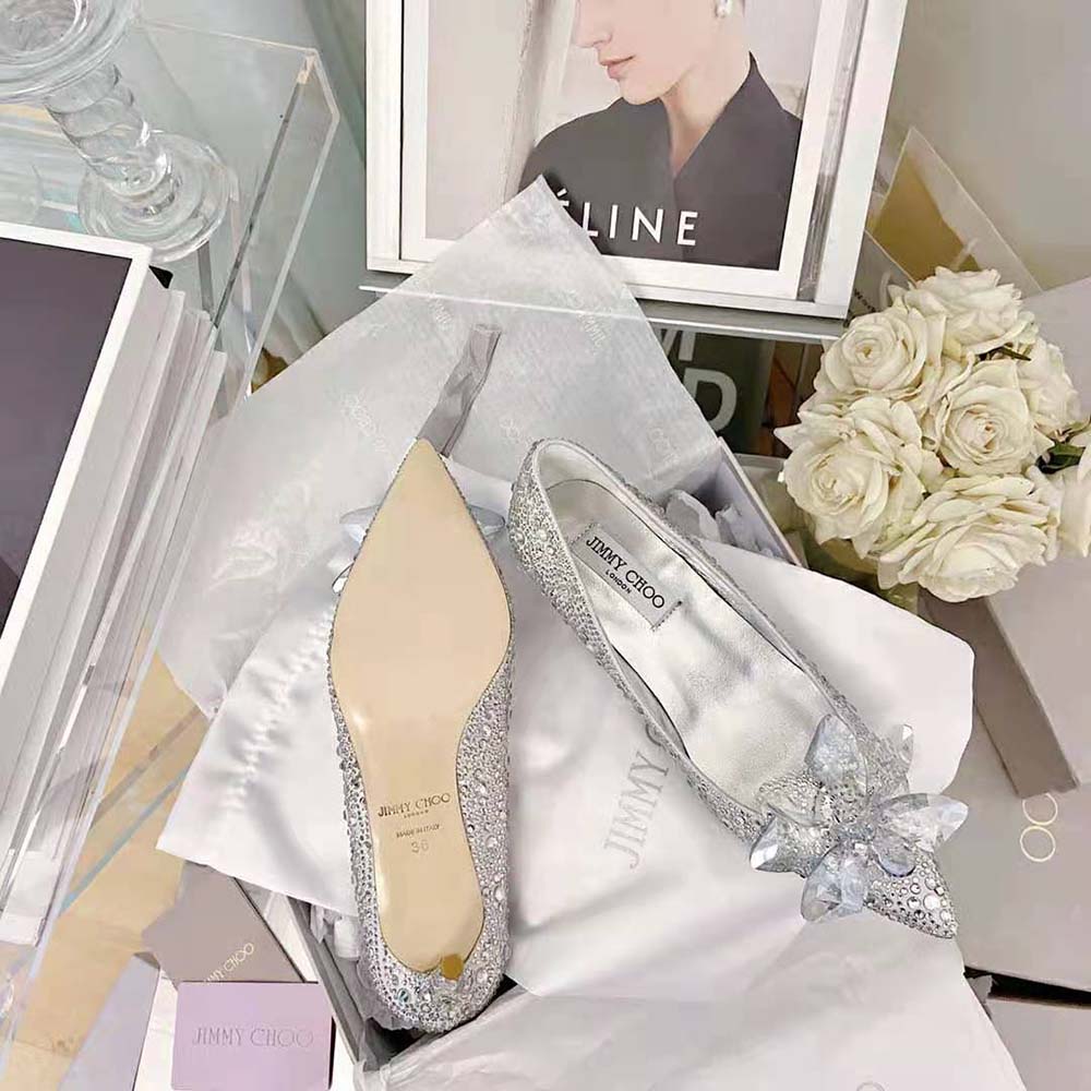 Jimmy Choo Women Attila Crystal Covered Pointy Toe Pumps in 50mm Heel Height - image 7