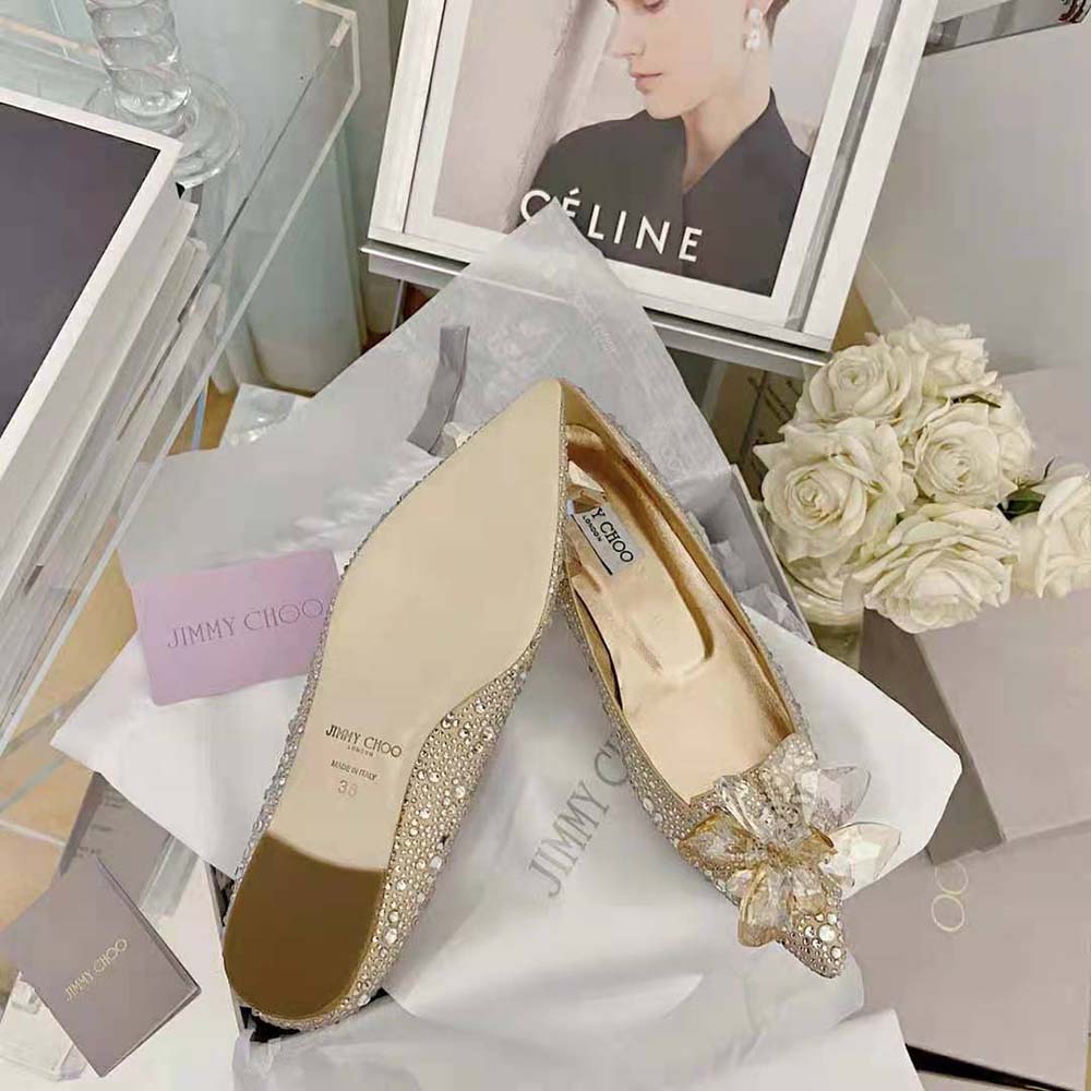 Jimmy Choo Women Attila Rose Gold Crystal Covered Pointy Toe Flats - image 8